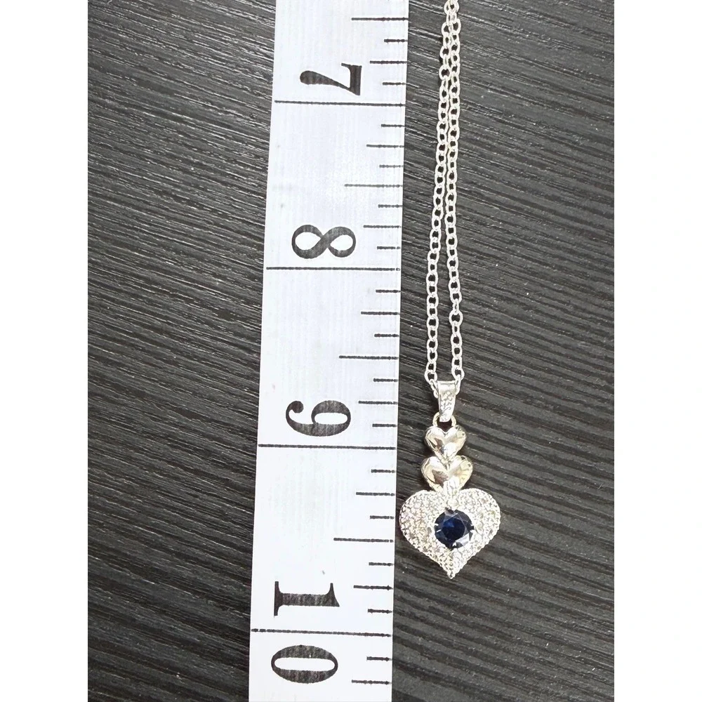 Unbranded Heart Pendant Necklace Womens OS Silver Blue Sapphire 925 Sterling